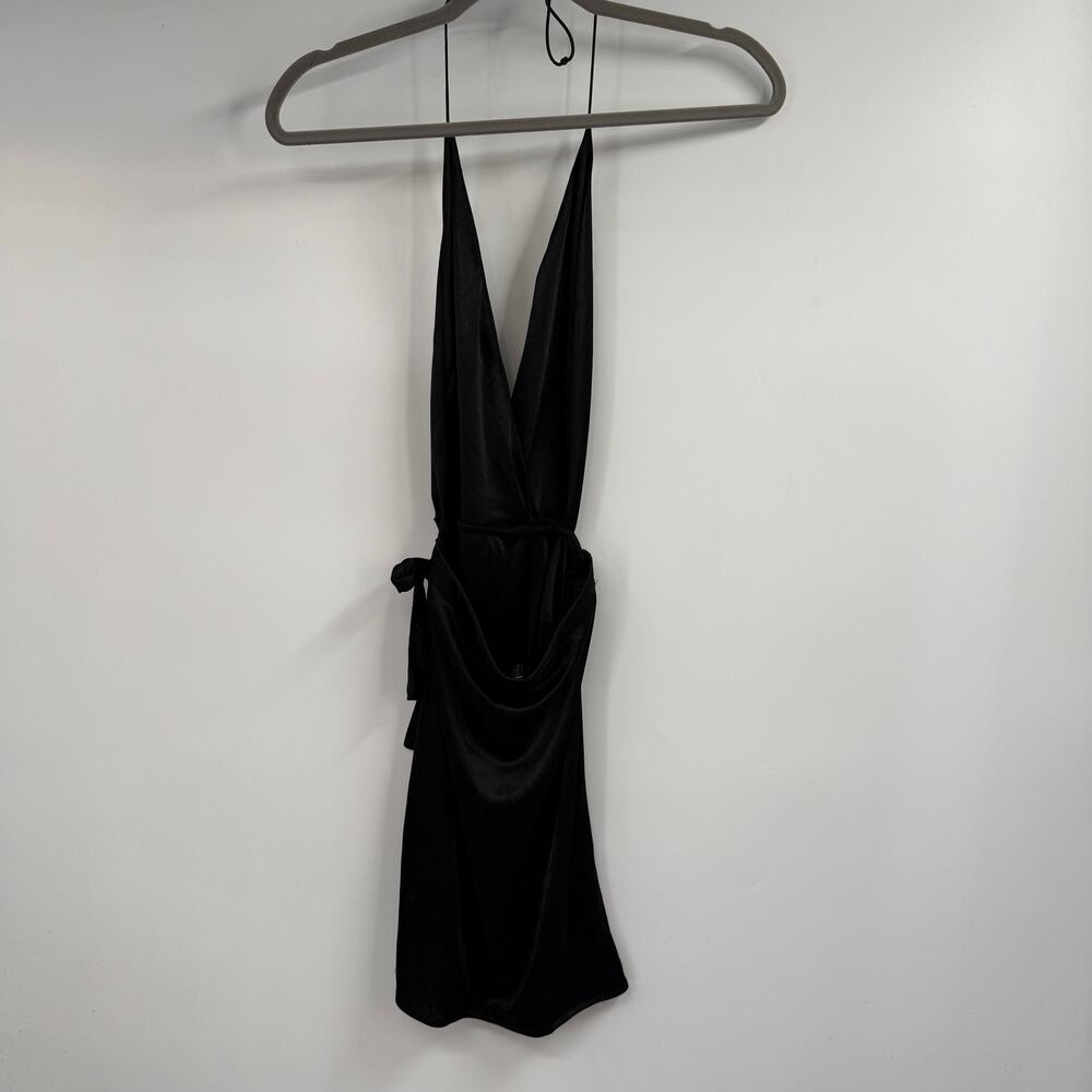 Oh Polly Bare Minimun Satin Backless Plunge Mini Dress Women 8 Sleeveless Ruched - Picture 4 of 10